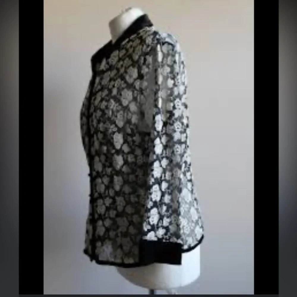Talbots Embroidered‎ Velvet Trim formal Jacket semi-sheer Button Front